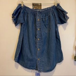 UO Urban Renewal Off The Shoulder Denim Blouse